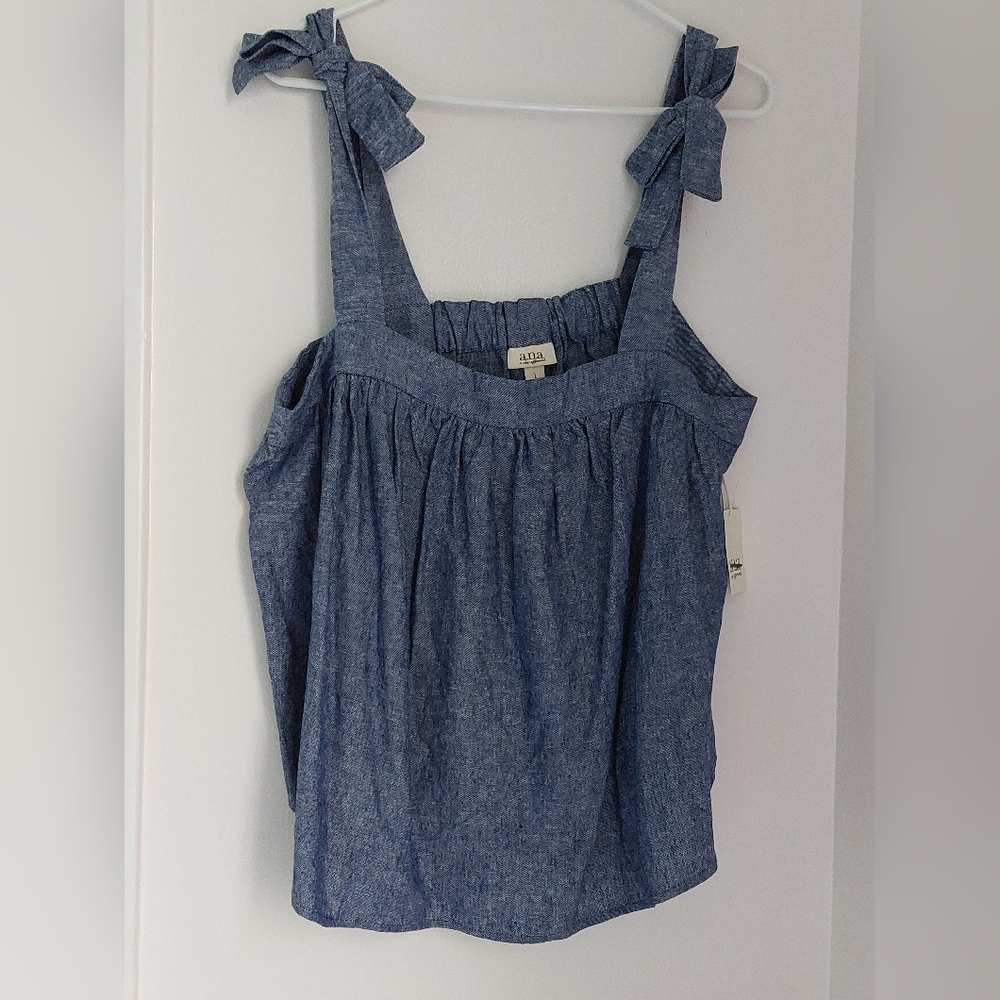 a.n.a. Square Neck Tank Top Blue Denim NWT Size L